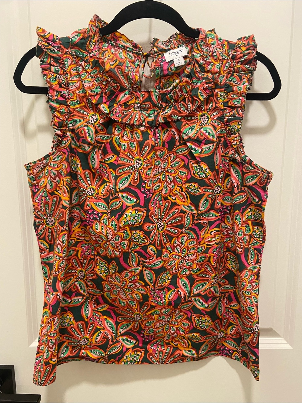 J. Crew Sleeveless Ruffle-Neck Floral Camisole - Orange, Green, Pink, Yellow